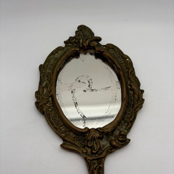 Vintage Brass Oval Hand Held Antique Style Vanity Collectible Mirror - Picture 2 of 16
